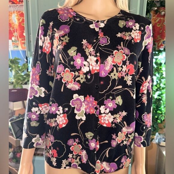 Ann Taylor Loft Floral Multi Color Cardigan sz M - Picture 1 of 6